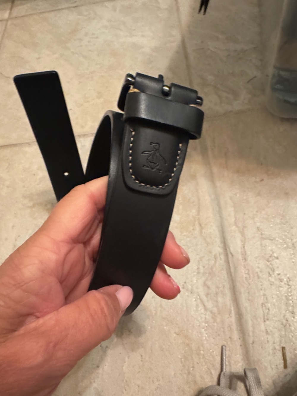Classic Black Leather Belt with Embossed Logo